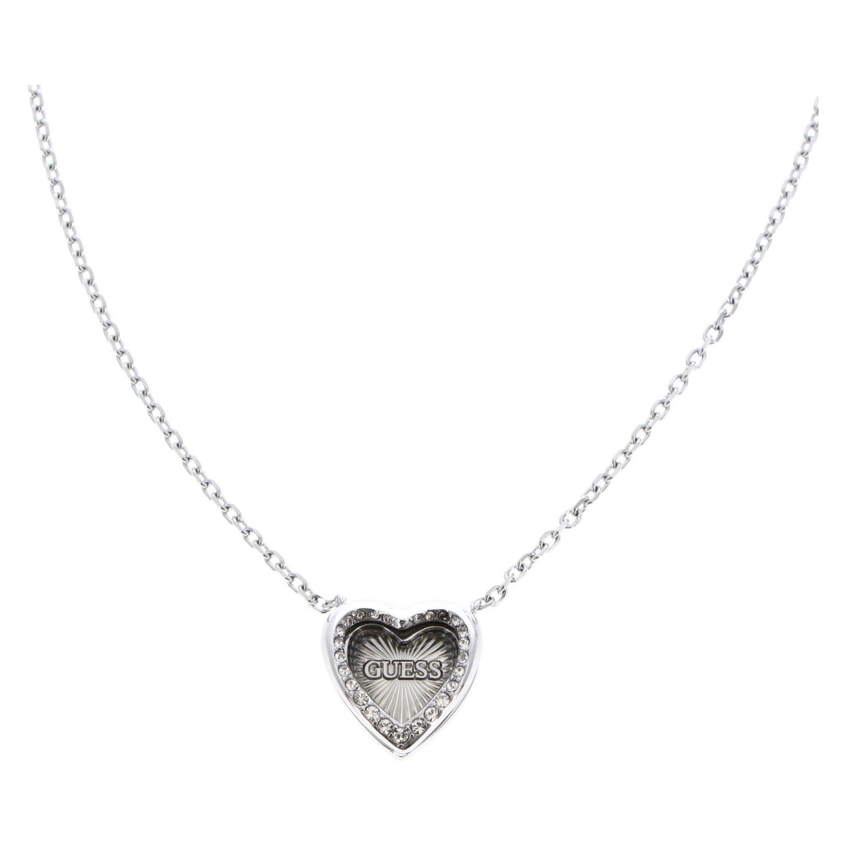 Guess, Halsschmuck, Mon Amour Charming Steel Heart Halskette, (Edelstahl, Glas)