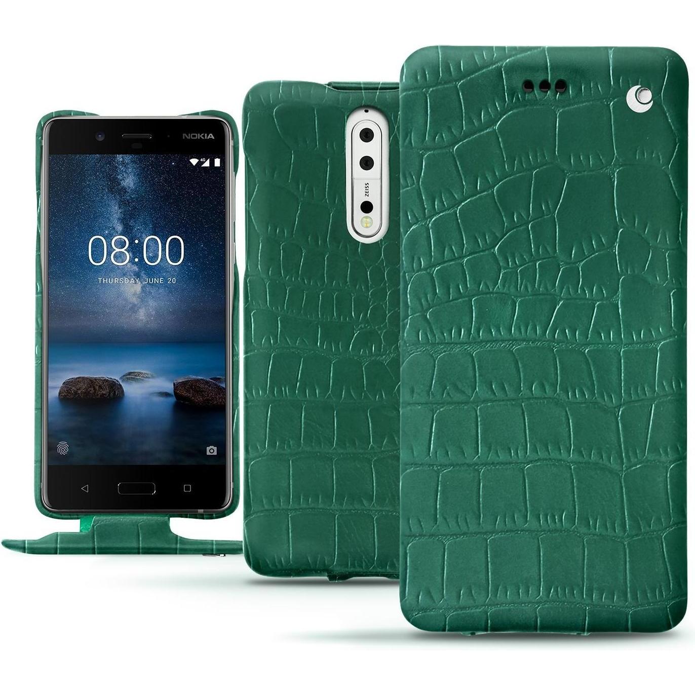 Noreve Lederschutzhülle vertikal (Nokia 8), Smartphone Hülle, Grün