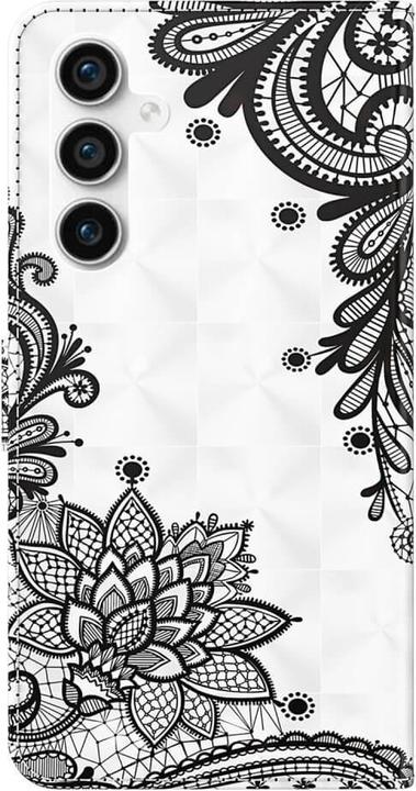 Actual product image Cover-Discount Galaxy S23 FE - Case glitter effect flowers black (Samsung Galaxy S23 FE)