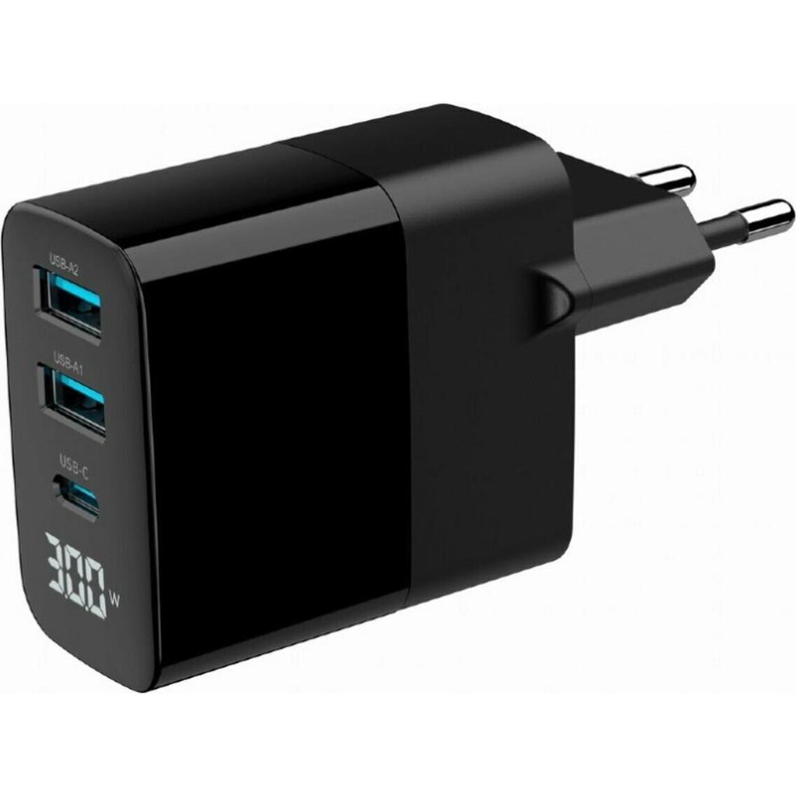 Gembird Chargeur secteur - 1x USB-C + 2x USB-A 30W (Noir) (30 W, 3 Ports) (TA-UC-PDQC30LCD-BK-02)