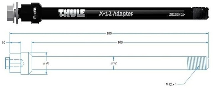 Actual product image Thule thru axle Syntace M12x142x1.0mm / 160mm