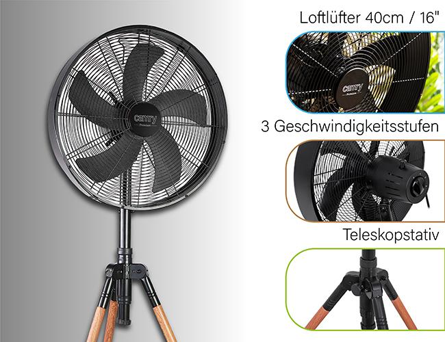 Immagine prodotto Camry Ventilatore domestico CR 7329 Nero, Pino (63 dB)