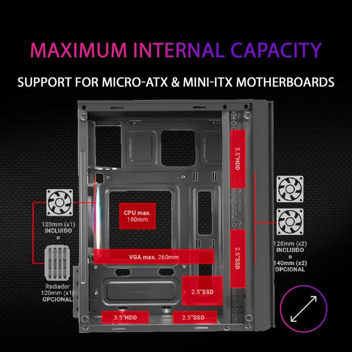 Produktbild Mars Gaming Boitier Mini Tour Micro Atx Mc300 RGB Avec Panneau Vitré (Noir) (mATX, Mini-ITX)