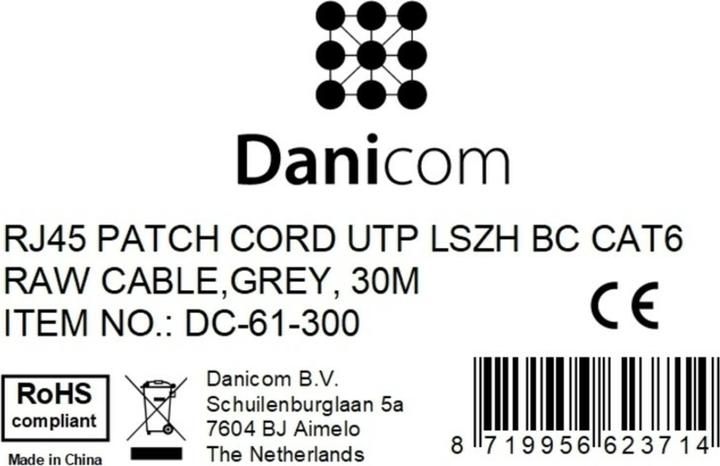 Produktbild Dsit CAT6 Netzwerkkabel, U/UTP, 30 meter, Grau, 100% Kupfer (CAT6, 30 m)