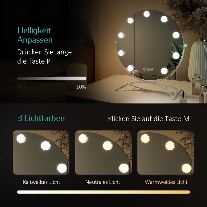 Immagine prodotto Emke Miroir cosmétique rond style Hollywood avec 11 lampes, grossissement 1X+7X, 3 couleurs de lumière, 4