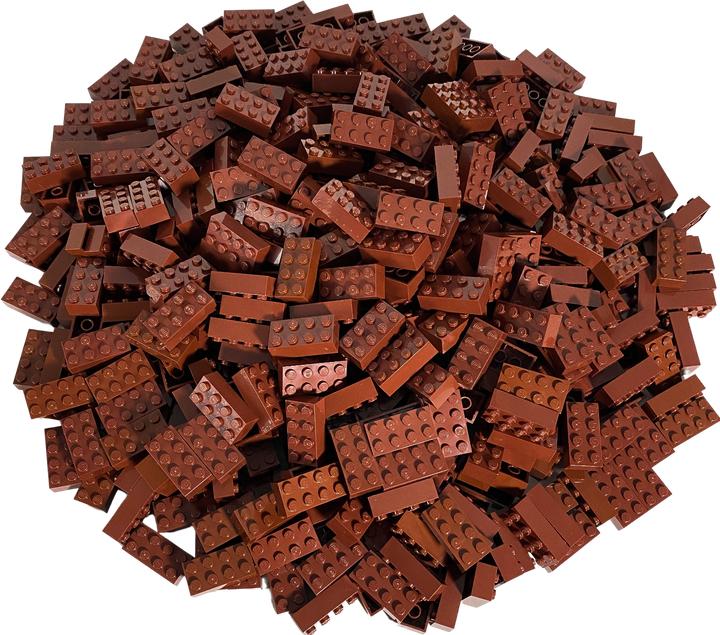 Actual product image LEGO 2x4 bricks red brown / 500 pieces / Reddish brown 3001 (3001, LEGO Accessories)