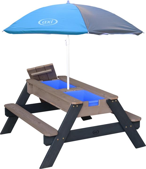 Axi Nick Sand & Water Picnic Table Anthracite / Grey - Parasol Grey / Blue