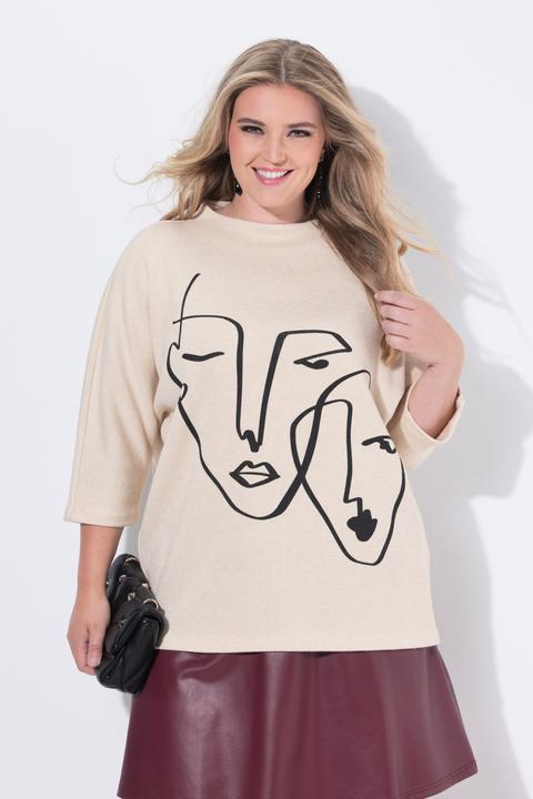 Actual product image Miamoda Pullover, Frauen-Motiv, Stehkragen, 3/4-Ärmel (60)