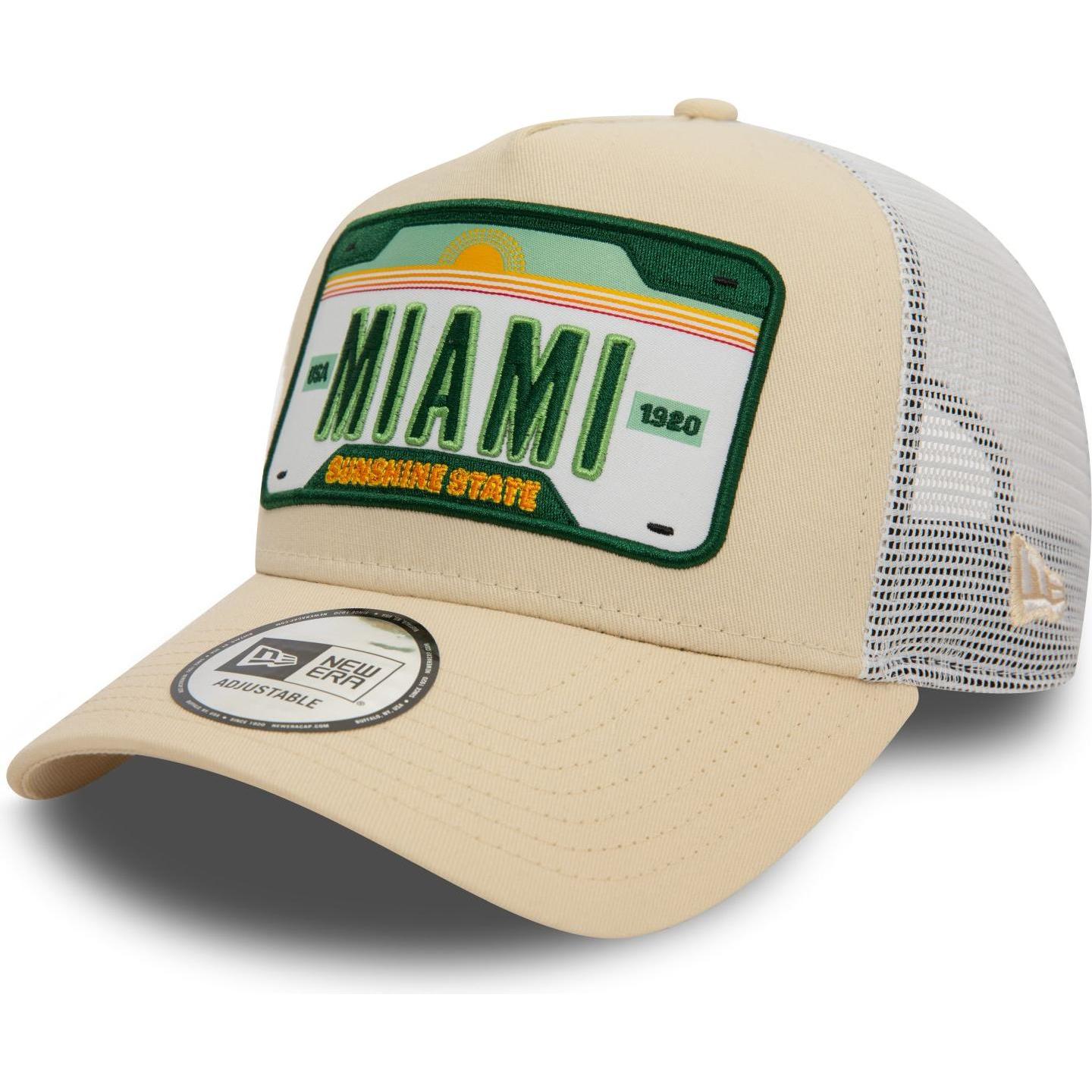 New Era, Herren, Cap, A-Frame Mesh Trucker Cap - MIAMI STATE PLATE, Beige