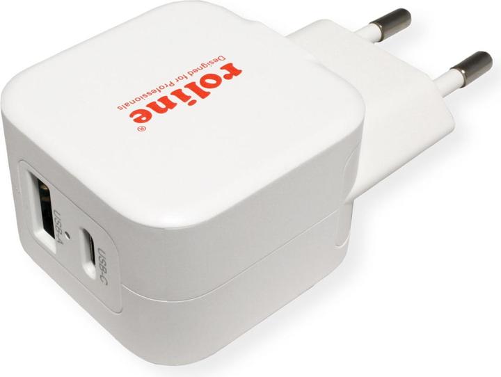 Produktbild Roline USB Charger mit Euro-Stecker, 2 Port (1x QC3.0 A + 1x C PD), 20W (20 W, 1 Port)