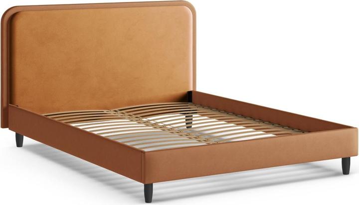 Actual product image Micadoni Velvet Storage Bed With Headboard, "Aveline", Camel and Honey, 214x155x117 Made in Europe (140 x 200 cm)