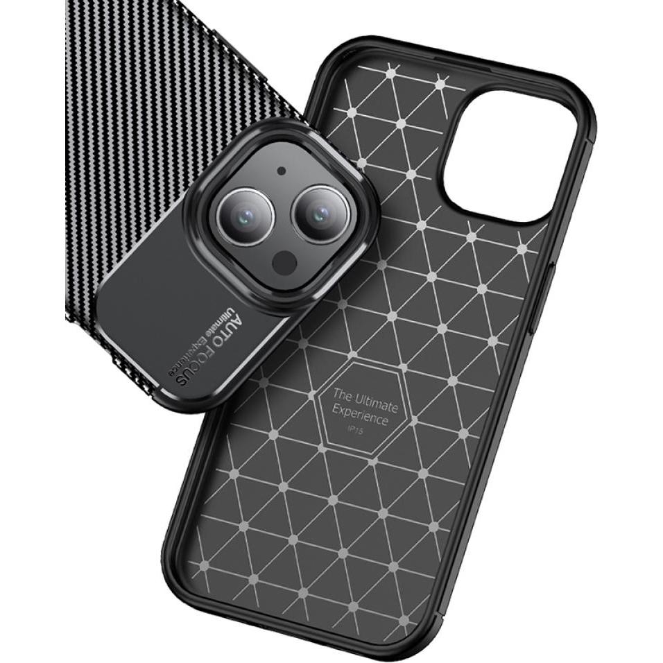 Thumbnail - Screenguard Apple iPhone 15 Hülle Carbon Design TPU Case (Apple iPhone 15), Smartphone Hülle, Schwarz