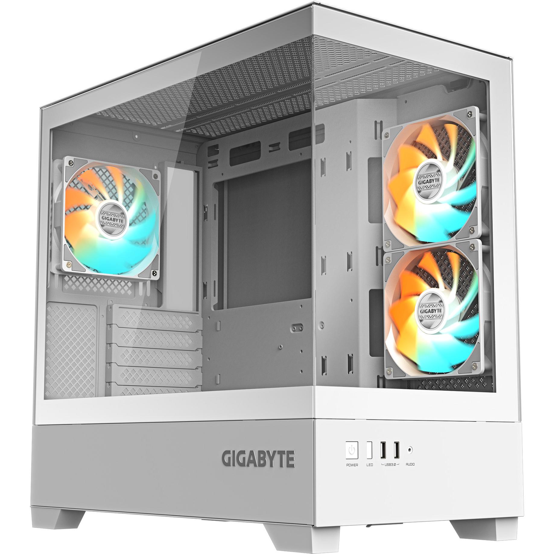 Gigabyte case GB-C201PI - Mid tower - 2xUSB 3.0 - 3x 120mm ARGB Fan - white (mATX, Mini-ITX), PC Geh