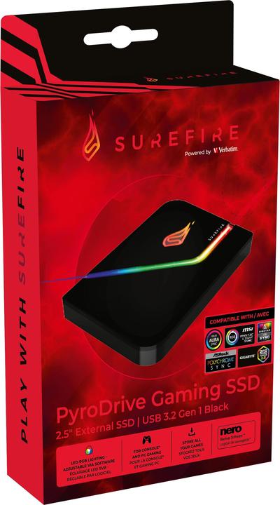 Actual product image Verbatim SureFire PyroDrive Gaming SSD USB 3.2 Gen 1 2TB Black (2 TB)