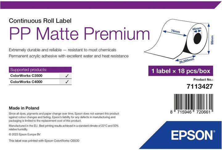 Epson Pp Matte Label Prem Continuous (7.60 cm)