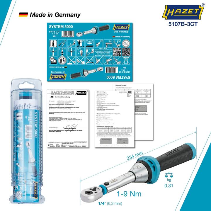 Produktbild HAZET Drehmomentschlüssel 5107B-3CT 1/4 ″ 1 - 9 Nm (1/4", 1 Nm, 9 Nm)