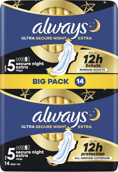Produktbild Always Ultra Binde Secure Night Extra mit Flügeln BigPack (14 x)