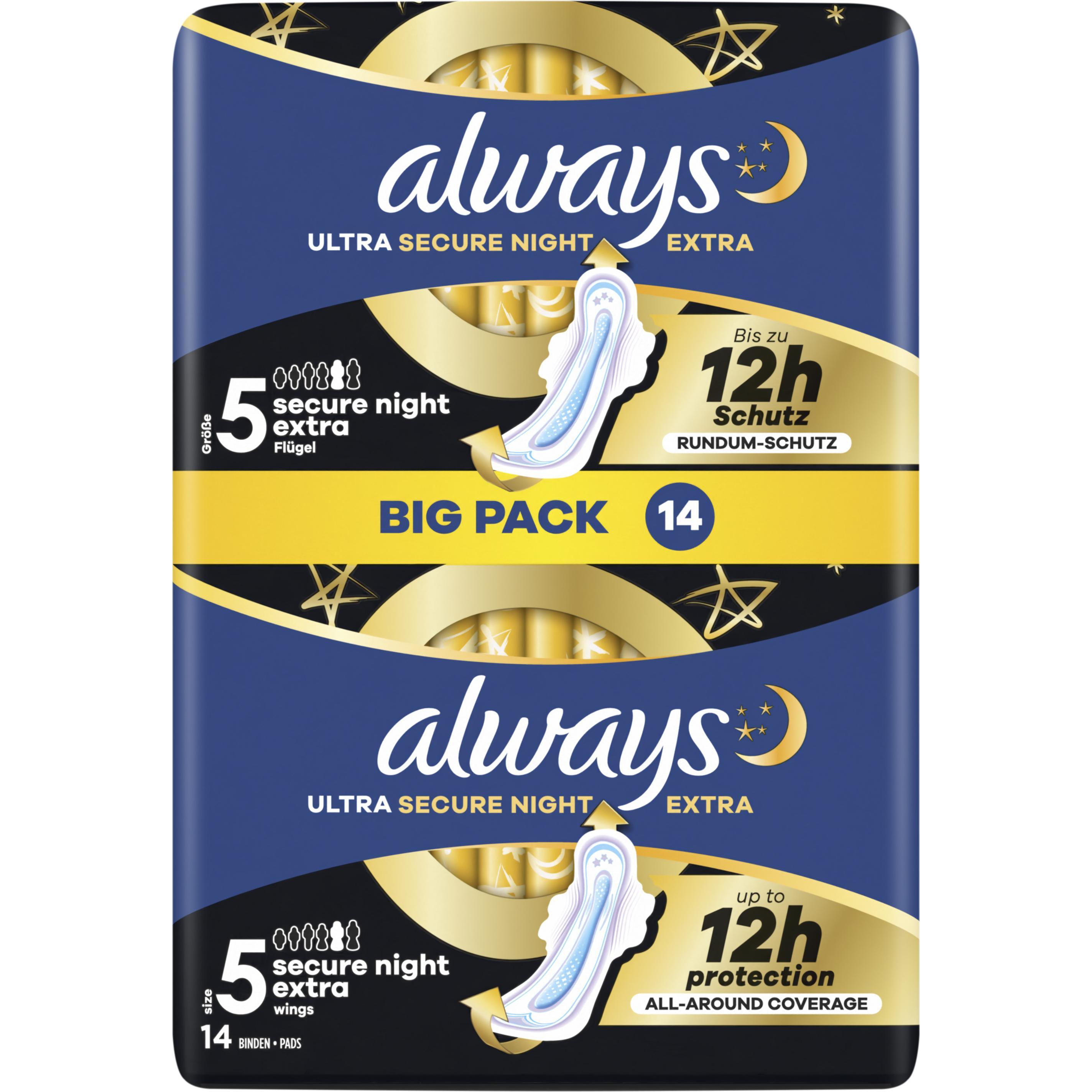Always, Assorbenti, Ultra pad Secure Night Extra con ali BigPack (14 x)