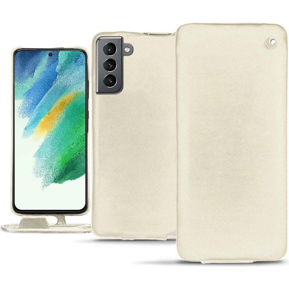 Noreve Lederschutzhülle vertikal (Samsung Galaxy S21 FE), Smartphone Hülle, Weiss