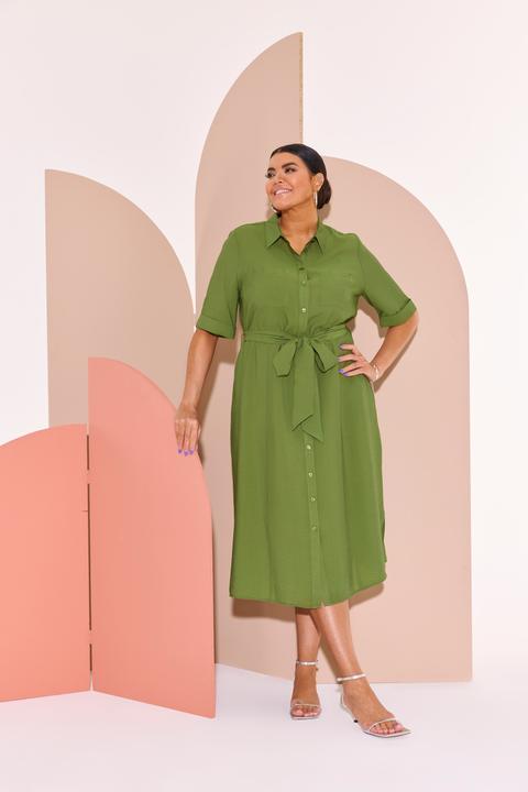 Actual product image Ulla Popken Textured Belted Button Down Dress (58, 60)