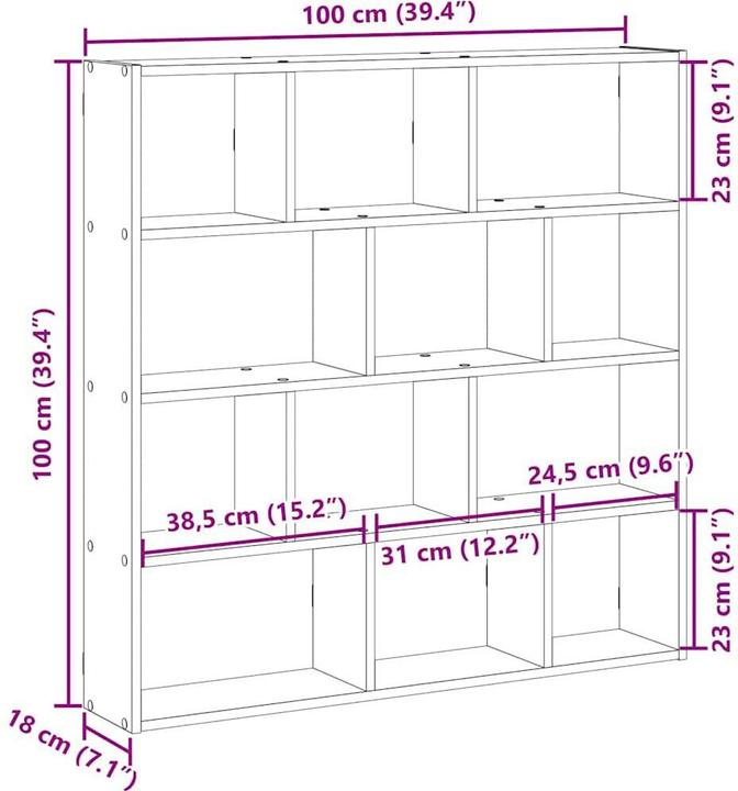Actual product image vidaXL Cube shelf 12 compartments (100 x 18 x 100 cm)