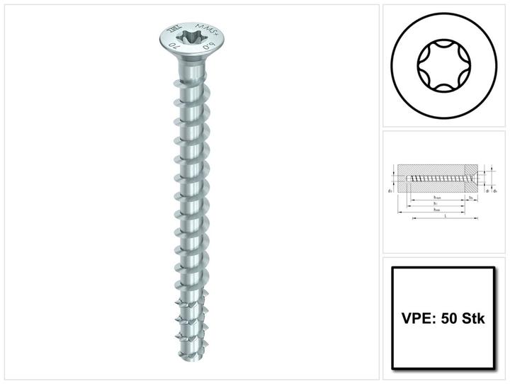Produktbild Heco MULTI-MONTI-plus F Betonschraube Senkkopf TX 7,5x80 mm blau verzinkt 50 Stck (50 Schrauben pro Stück)