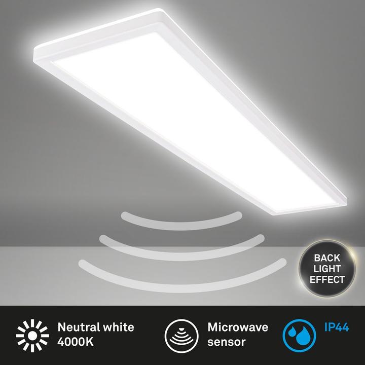 Produktbild Briloner Ultraflaches LED Panel mit Backlight + Microwave, IP44, Weiss (4800 lm)