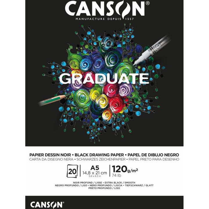 Image du produit Canson Bloc d'études GRADUATE EXTRA BLACK, DIN A5 (A5, Blanc, Couverture souple)