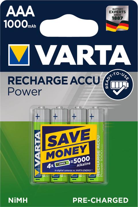 Produktbild Varta Recharge Accu Power (4 Stk., AAA / LR03 / Micro / R03 / AM4 / MN2400 / KR03, 1000 mAh)