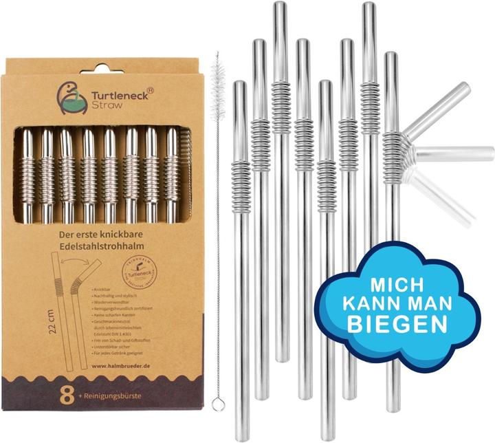 Produktbild Turtleneck Straw Biegbare Edelstahl Trinkhalme (8 x)