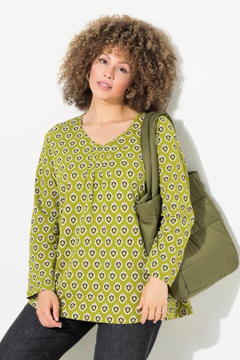 Produktbild Ulla Popken Shirt, Zierfalten, A-Linie, V-Ausschnitt, Langarm (62)