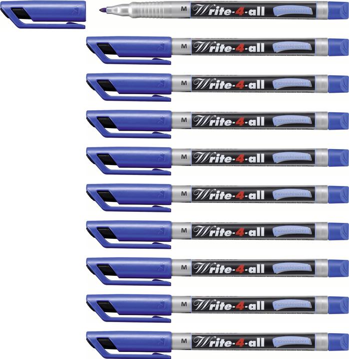 Produktbild STABILO Permanent-Marker - Write-4-all - medium - 10er Pack - blau (Blau, Silber, 1 mm, 10 x)