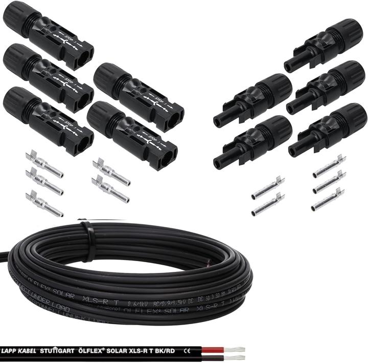 Kalitec Solar cable set I 5x solar connectors with 10m solar cable I Mc4 connector 4mm2 I Lapp Solarka (Solar connector)