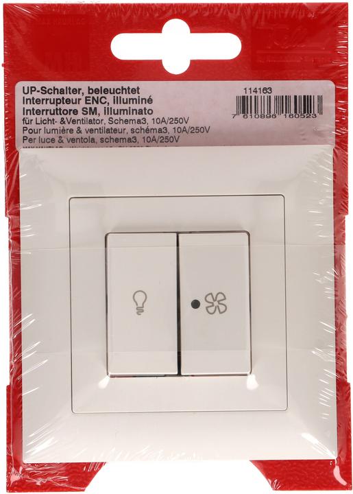 Image du produit Feller EdizioDue Double interrupteur à poussoir Schéma 3+3 Lumière et ventilateurs éclairés UP