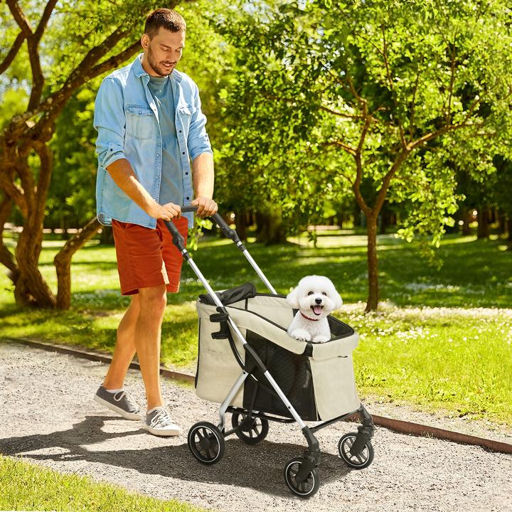 Actual product image PawHut Hundewagen Polyester, Aluminium Khaki (Cat, Dog, Foldable, Washable)
