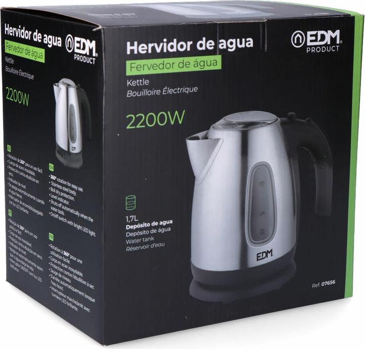 Produktbild EDM Wasserkocher 07656 Kettle Schwarz Edelstahl 2200 W 1,7 L (1.70 l)