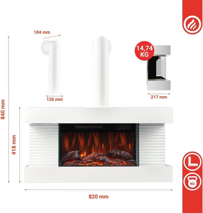 Actual product image Kaminio LIZ electric fireplace with stovepipe