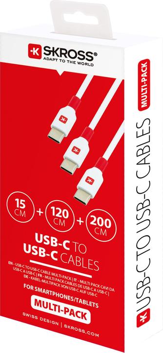 Image du produit Skross Câble USB USB-C to USB-C Cables 2.0 Multipack, 0,15m / 1,2m / 2,0m wt (2 m, USB 2.0, 36 W)