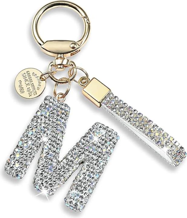 Actual product image Swissdetector Keyring with initial - M - Strass - Glitter - Silver