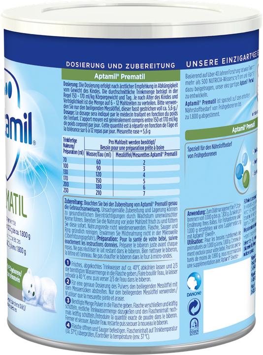 Nährwerte und Zutaten Aptamil Prematil (400 g, ab Geburt)