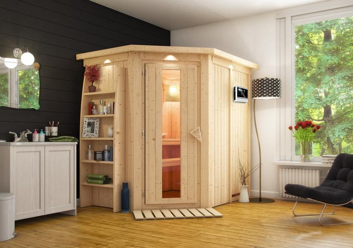 Immagine prodotto Karibu Sauna Caspin ingresso ad angolo, cornice (Comando esterno Plug & Play da 3,6 KW)