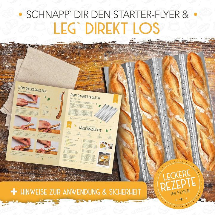 Produktbild Krustenzauber Baguettebackform Set mit Bäckerleinen & Messer