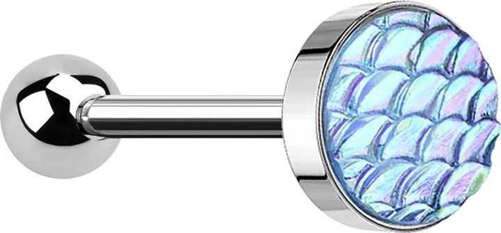 Produktbild Star Piercing Barbell silber mit Fischschuppen aqua (Chirurgenstahl 316L, ohne Messing)