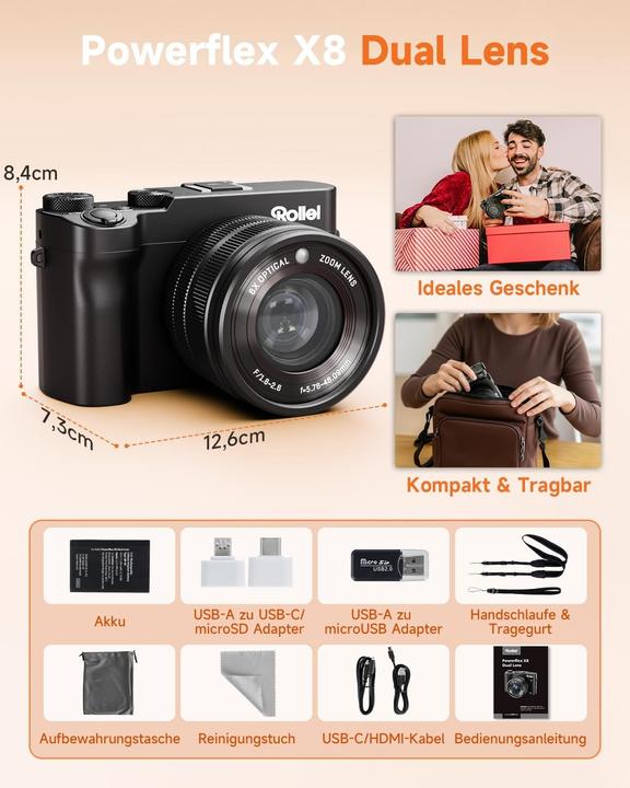 Productafbeelding Rollei Powerflex X8 dubbele lens (38 - 310 mm, 64 Mpx, 1/2.8")