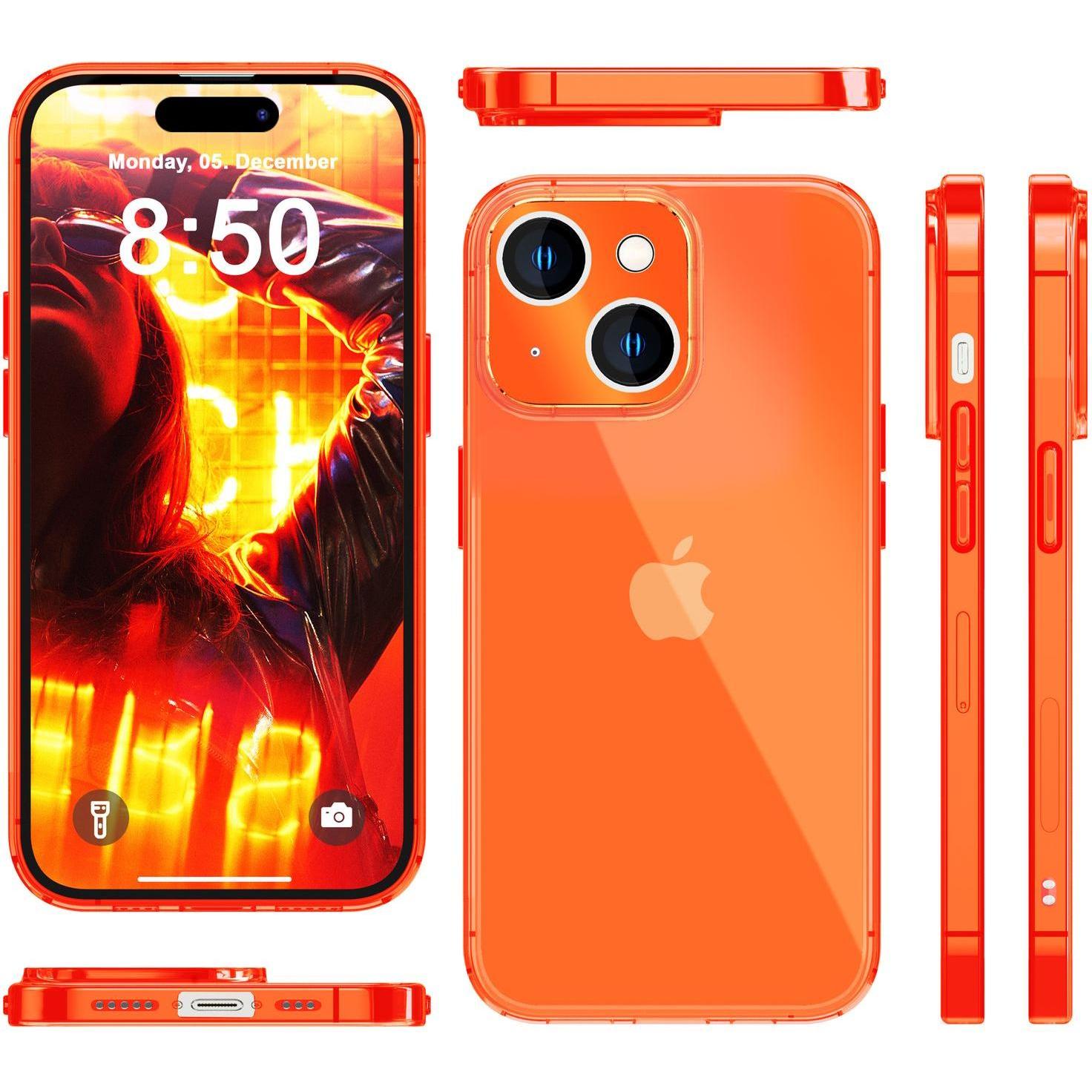 Thumbnail - Nalia Klar Transparente Neon Silikon Hülle (Apple iPhone 15), Smartphone Hülle, Orange