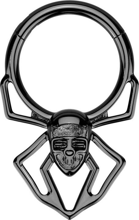 Image du produit Star Piercing Micro Segmentring klappbar schwarz Spinne mit Schädel Gesicht (sans laiton, Acier chirurgical 316L)