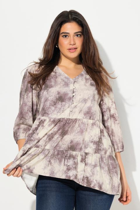 Produktbild Ulla Popken Bluse, Batikdruck, A-Linie, V-Ausschnitt, Langarm (50, 52)