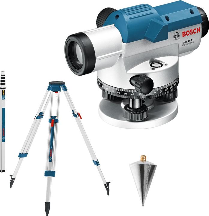 Produktbild Bosch Professional Optisches Nivelliergerät GOL 26 D, mit Baustativ BT160, Messstab GR 500