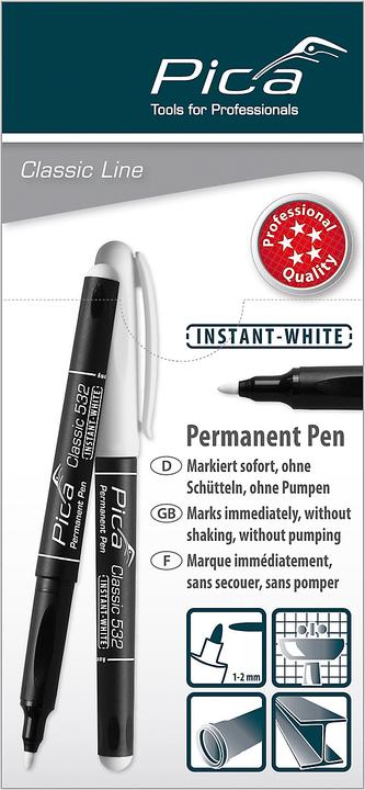 Produktbild Pica Permanent Marker Classic 532, weiss, Rundspitze 1-2 mm, wasserfest, geruchsarm, 10 Stück (Weiss, 2 mm, 10 x)