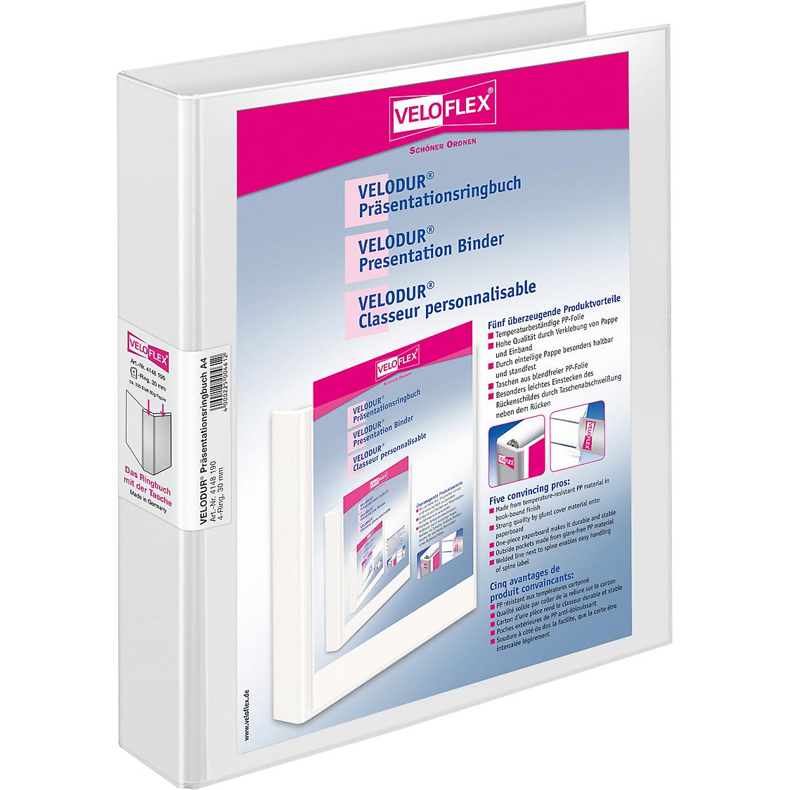 10x Veloflex, Ordner, Präsentationsringbuch 4D-Mechanik VELODUR, A4, Karton PP (A4, 42 mm, 1 x)